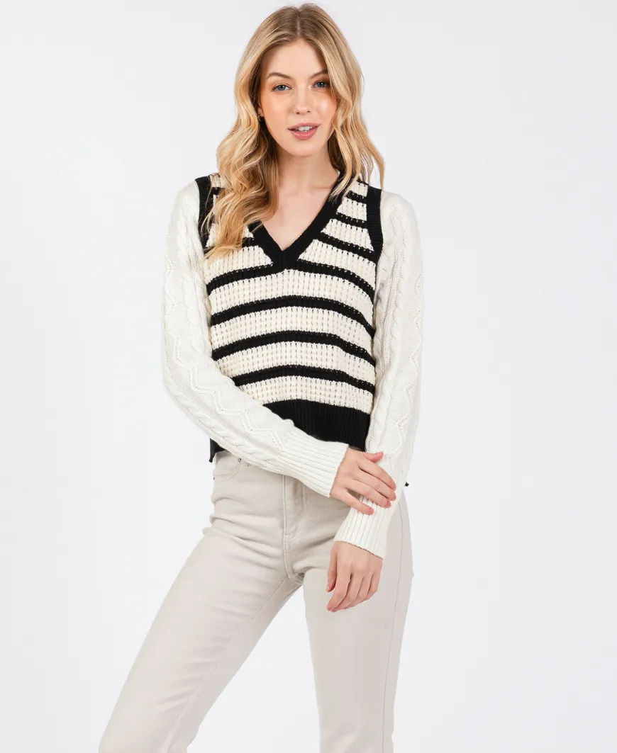 Blair Black and White Striped Vest