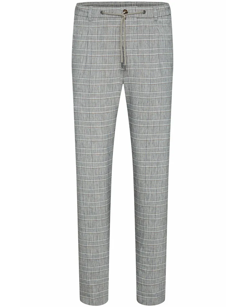 Blue and Brown Check Drawstring Pants