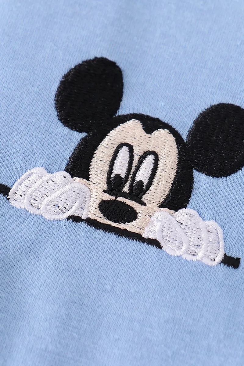 Blue character embroidery boy zipper pullover