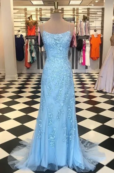 Blue Lace Prom Dress Long, Prom Dresses, Evening Dress, Dance Dress, Graduation School Party Gown, PC0418