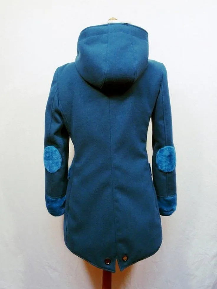 Blue Long Sleeve Plain Outerwear