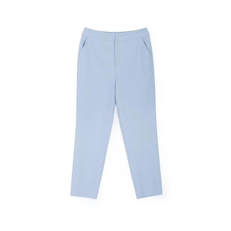 Blue Straight Leg Suits Pants