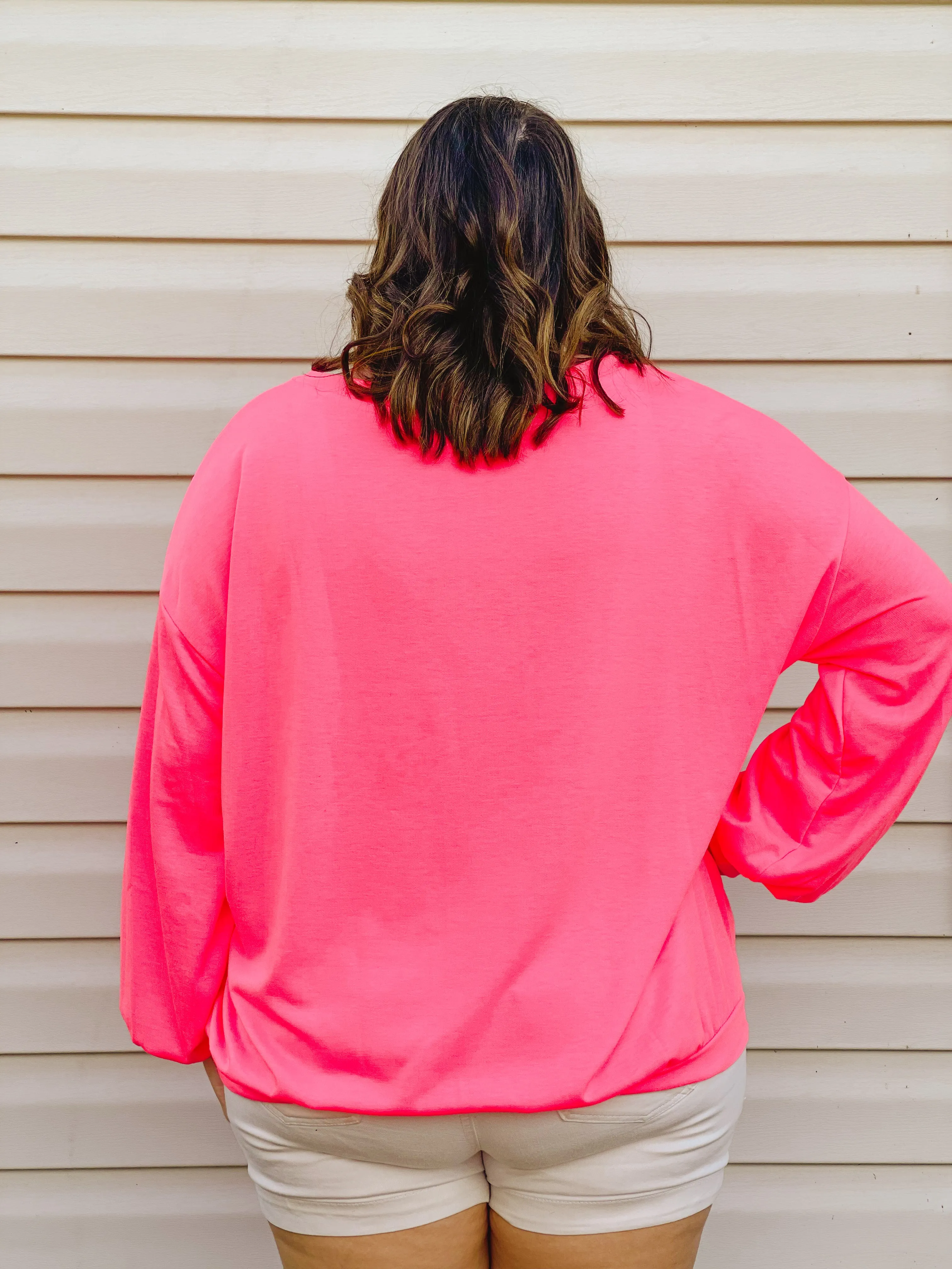 Blush-Worthy Neon Pink Drop-Shoulder Pullover