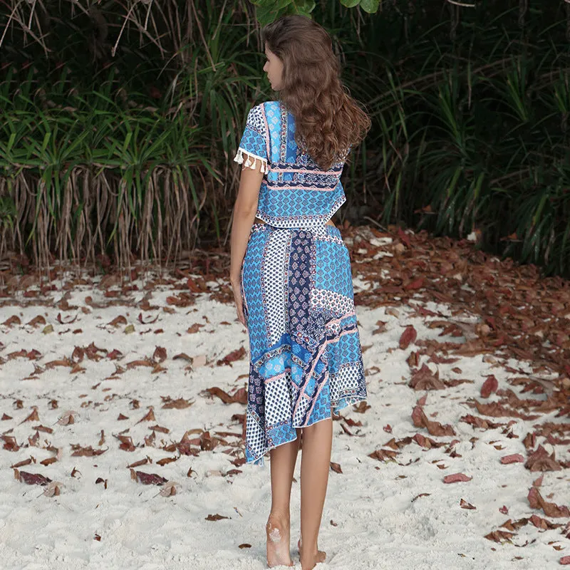 Bohemian Irregular Beach Casual Suit Two-piece Skirt