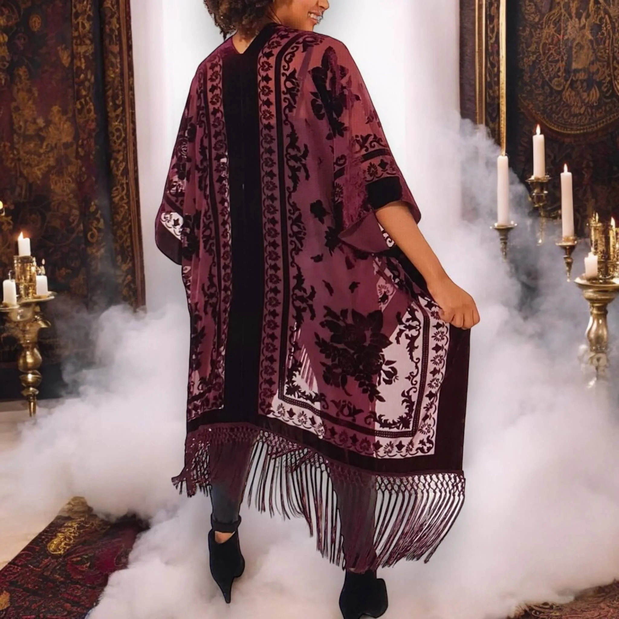 Boho Goth Velvet Kimono Cardigan