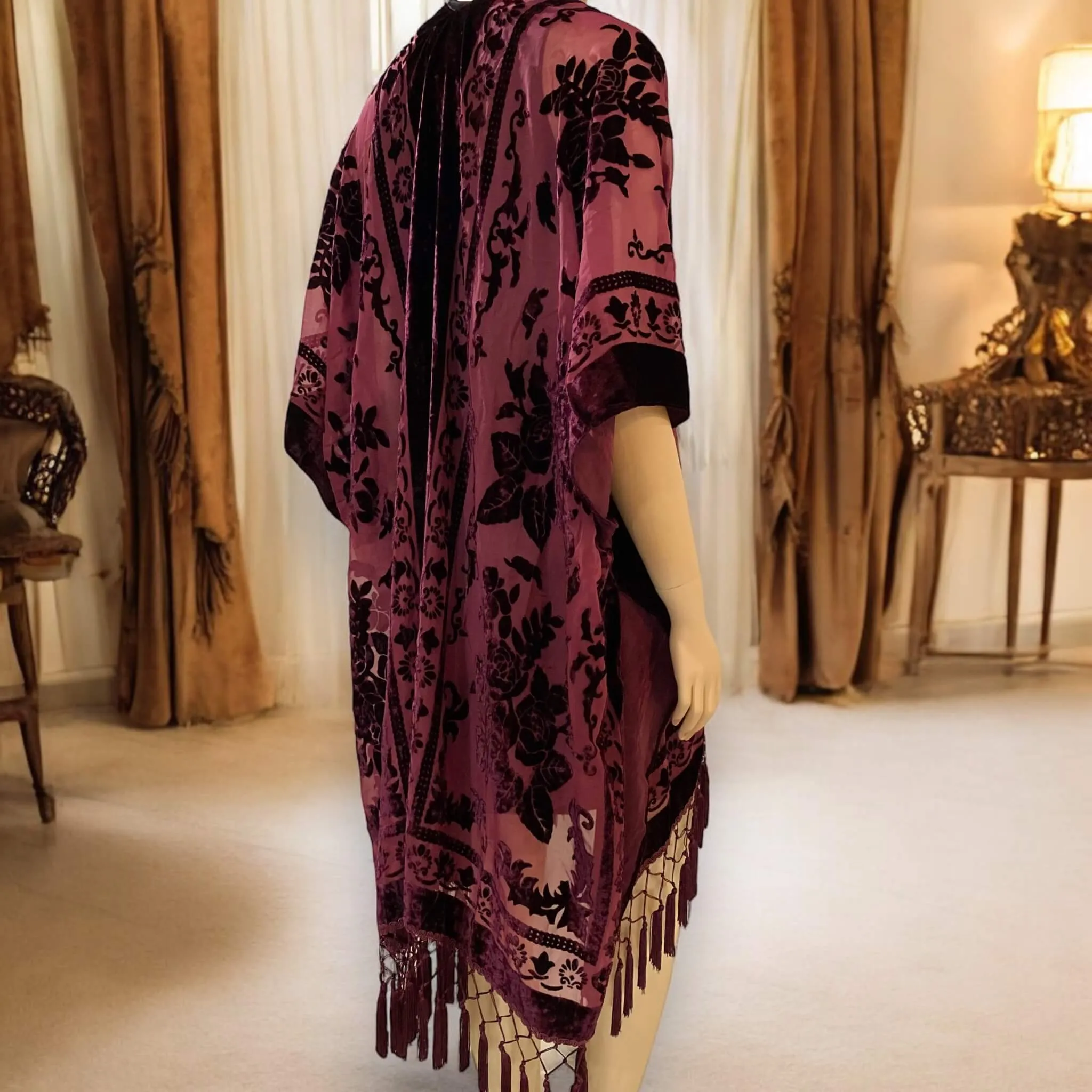 Boho Goth Velvet Kimono Cardigan