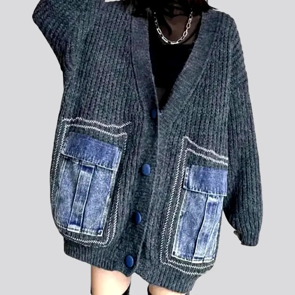 Boho style denim cardigan for ladies