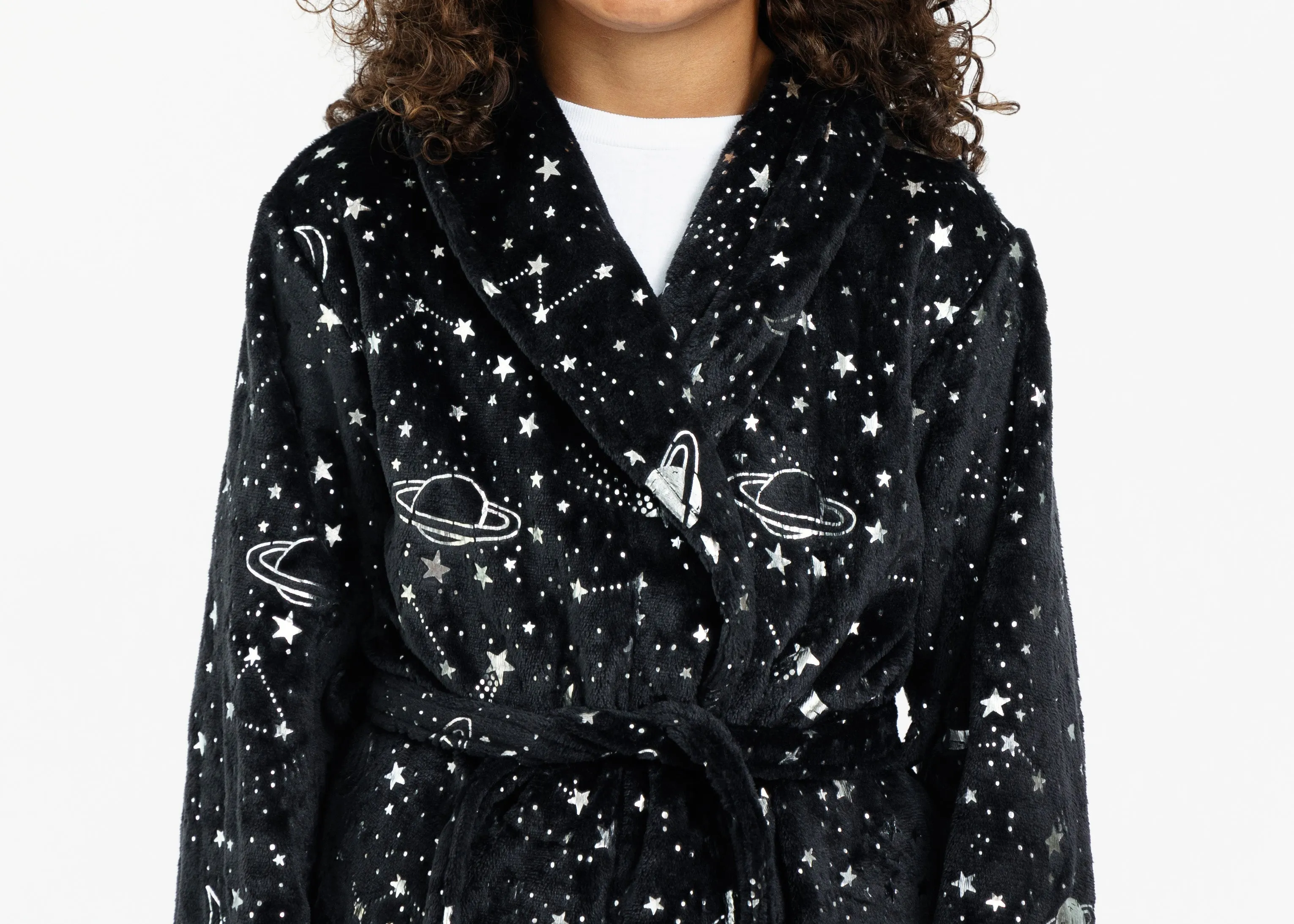 Boys Outer Space Plush Fleece Shawl Collar Robe with Matching Slippers