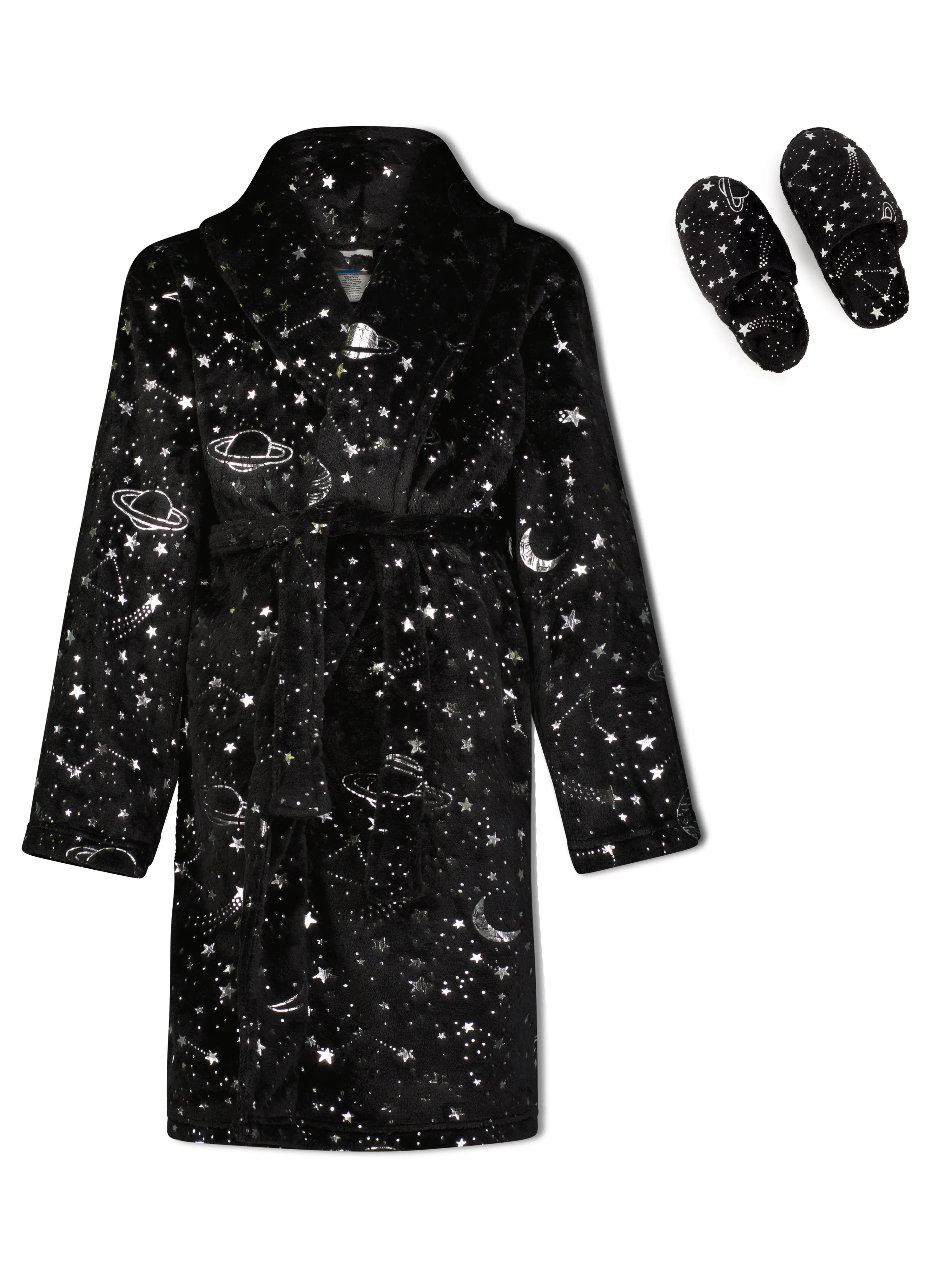 Boys Outer Space Plush Fleece Shawl Collar Robe with Matching Slippers