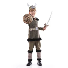 Boys Viking Costume Historical Norse Warrior Medieval Outfit for Kids Halloween Cosplay Party