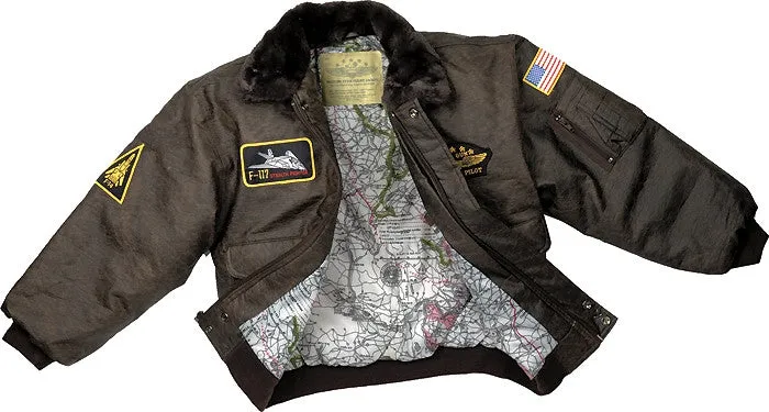 Brown - Kids Military WWII Aviator Flight Jacket with Patches