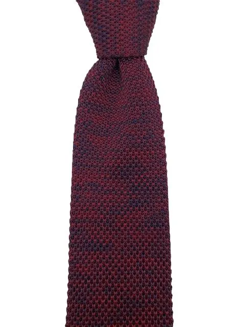 Burgundy and Smudged Navy Blue Skinny Knitted Necktie