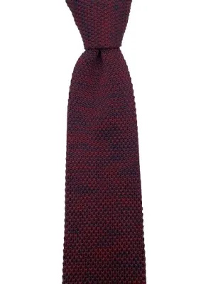 Burgundy and Smudged Navy Blue Skinny Knitted Necktie