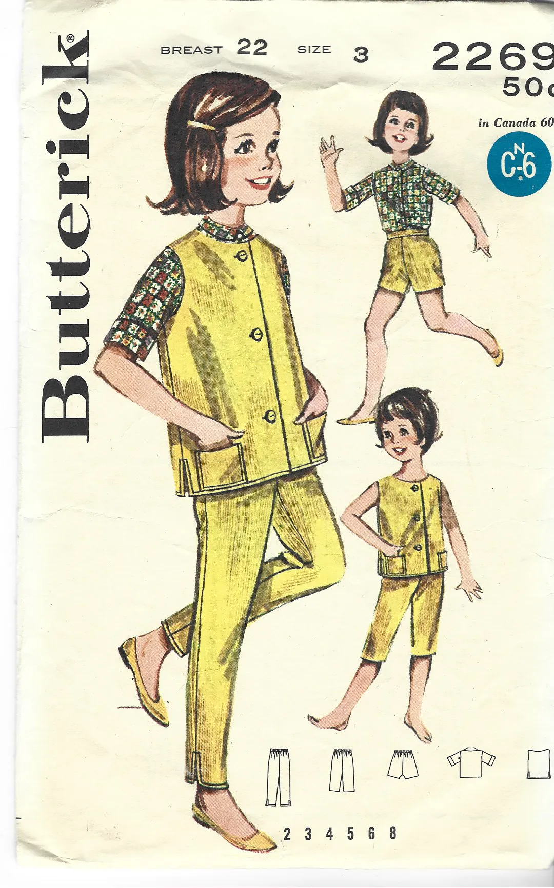 Butterick 2269 Toddler Girls' Sportswear Seperates Vintage Sewing Pattern 1960s