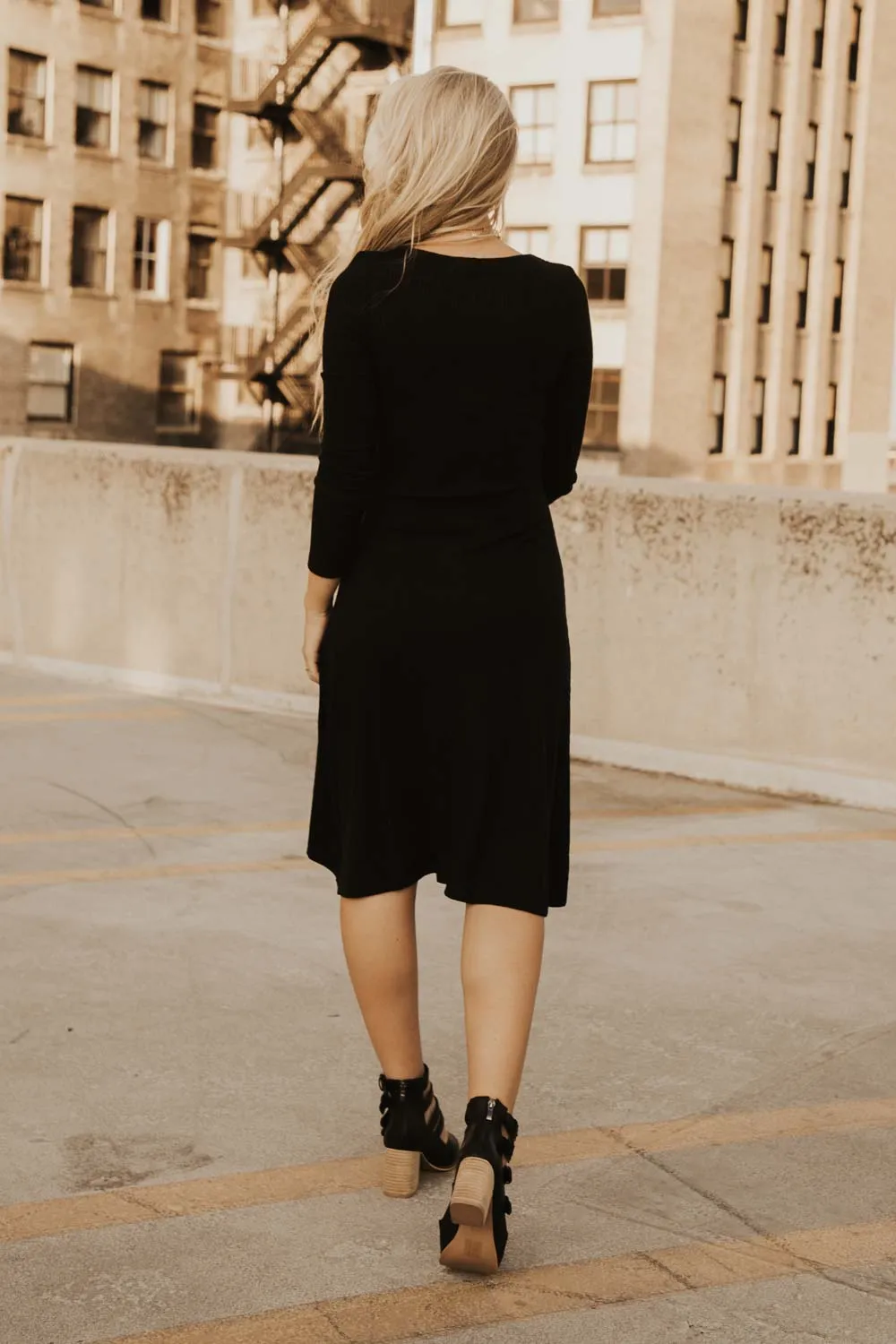 Button Down Knit Dress in Black