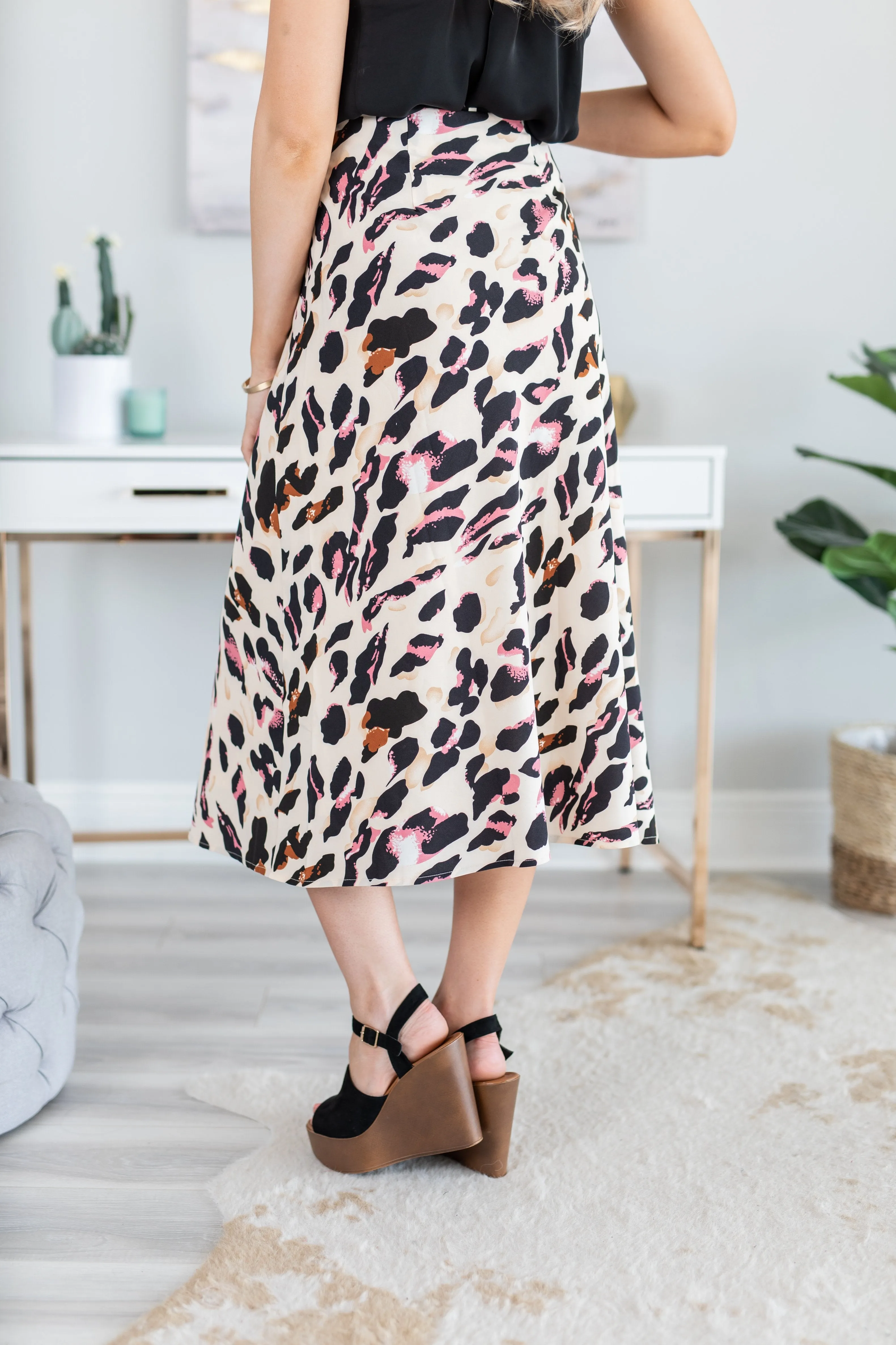 Can't Stop Me Beige Brown Leopard Midi Skirt