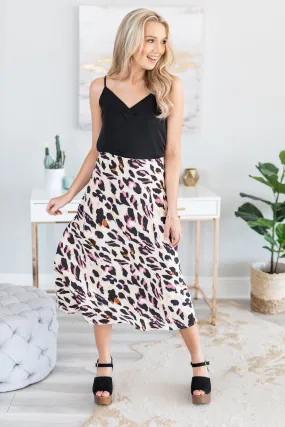 Can't Stop Me Beige Brown Leopard Midi Skirt