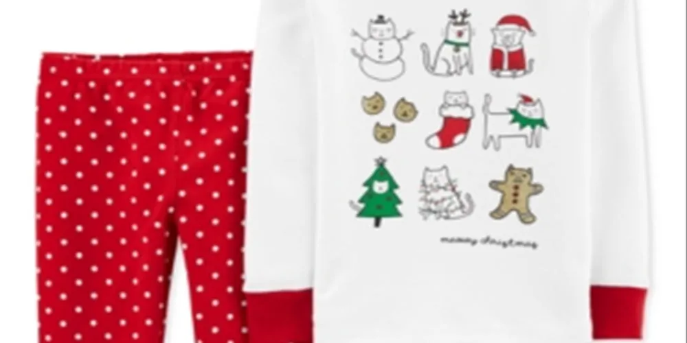 Carter's Baby Girl's 2 Pc Meowy Christmas Snug Fit Cotton Pajamas Set White Size 18MOS