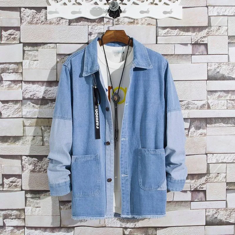 Casual Denim with Black Patchwork Men Loose Outer