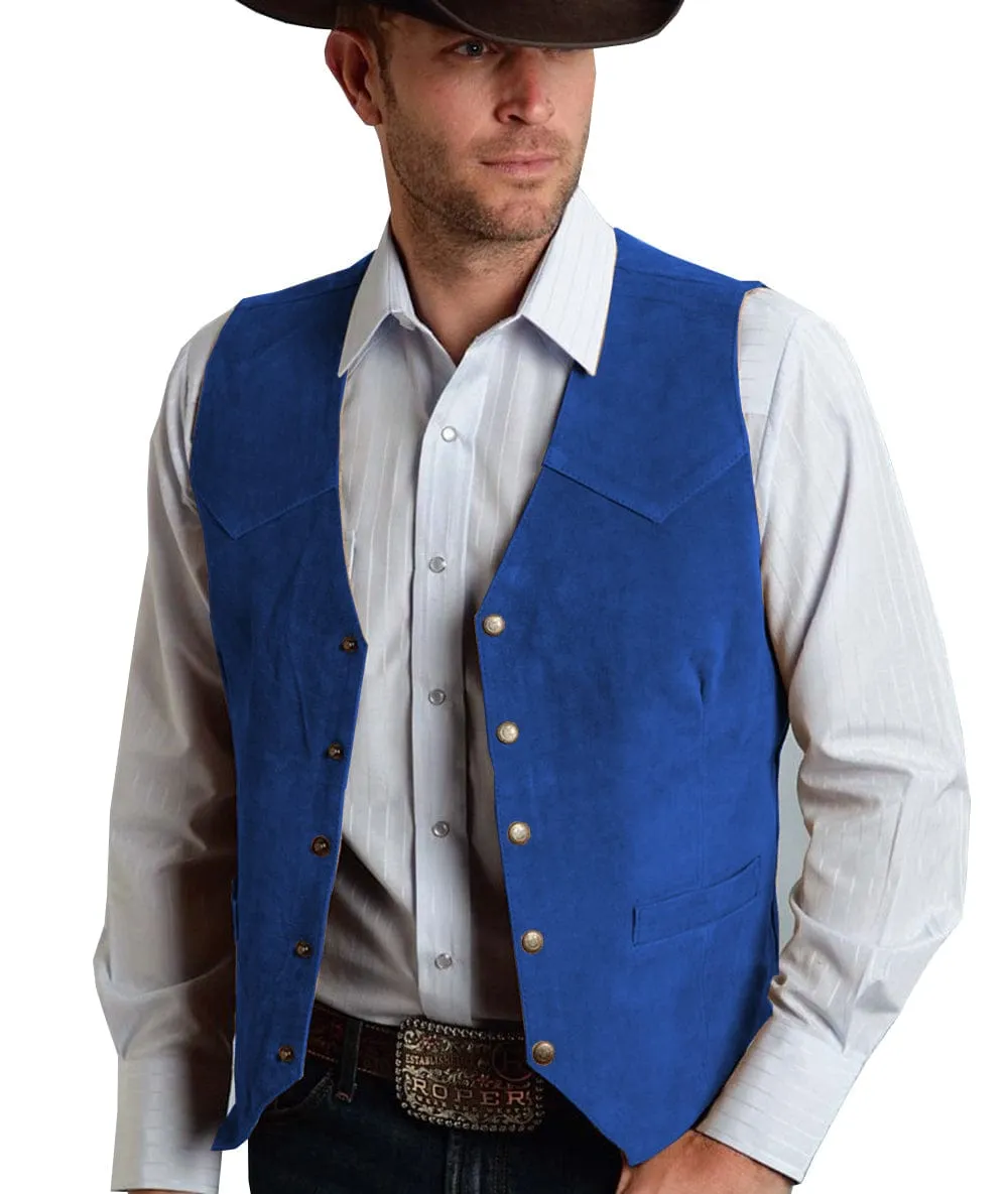 Casual Men's  Suede  Fashion Cowboy Suit Vest V Neck Waistcoat