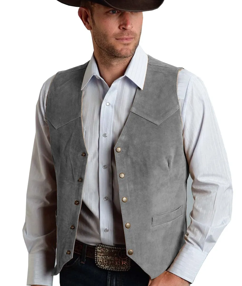 Casual Men's  Suede  Fashion Cowboy Suit Vest V Neck Waistcoat