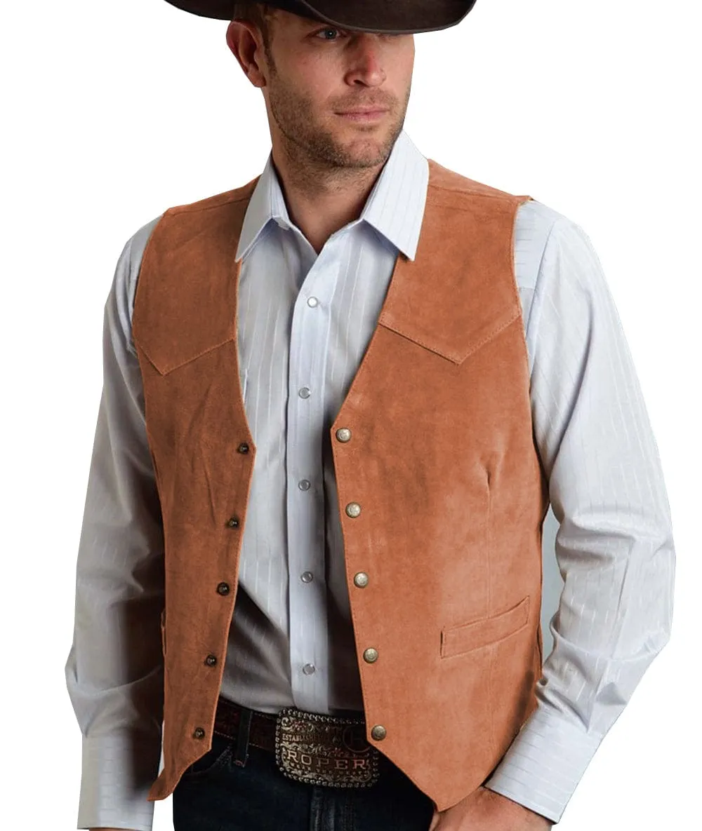 Casual Men's  Suede  Fashion Cowboy Suit Vest V Neck Waistcoat