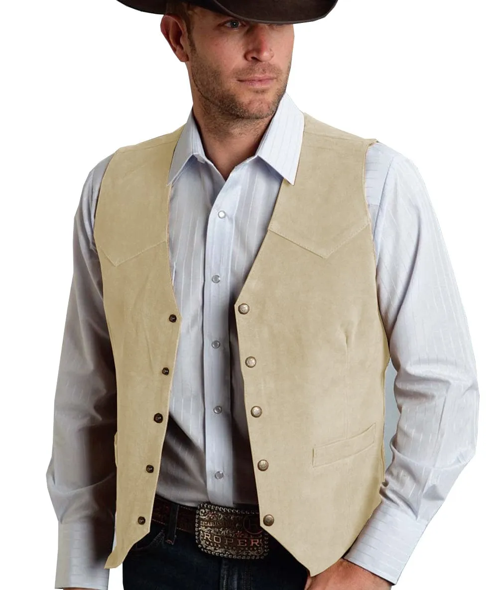 Casual Men's  Suede  Fashion Cowboy Suit Vest V Neck Waistcoat