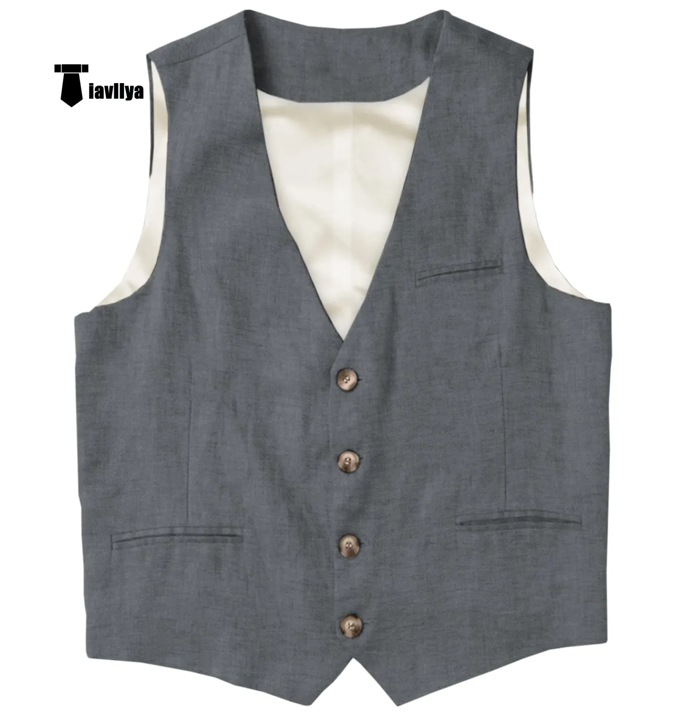 Casual Mens waistcoat Flat Linen V Neck Waistcoat For Wedding