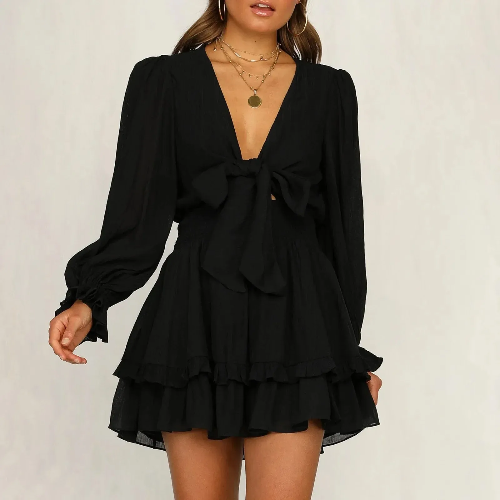 Casual Off Shoulder Strapless Holiday Sexy Short Bubble Sleeve Ruffles Pleated Party Backless Mini Summer Dress