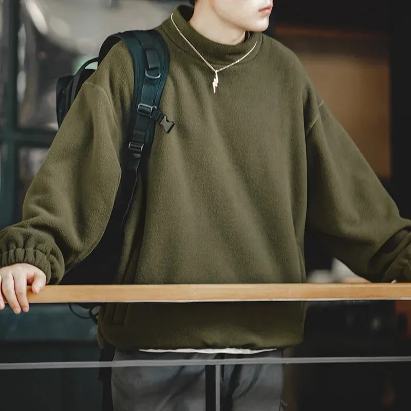 Casual Oversize Fleece Sweatshirt with Stand-up Collar - Men's Green