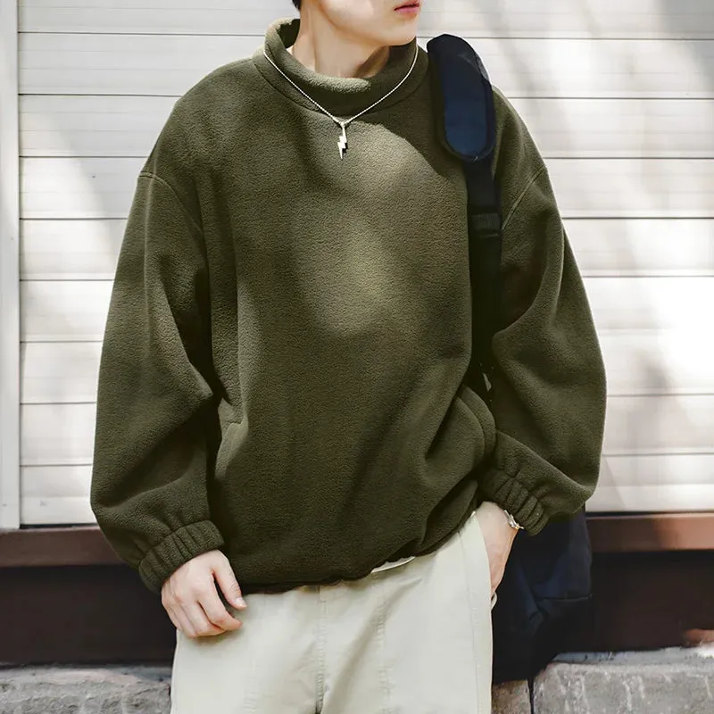 Casual Oversize Fleece Sweatshirt with Stand-up Collar - Men's Green