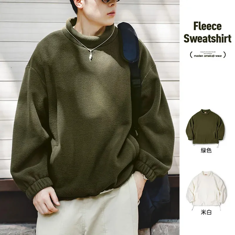 Casual Oversize Fleece Sweatshirt with Stand-up Collar - Men's Green