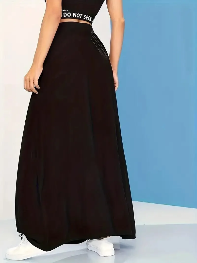 Casual Pleated Pockets High Waist Loose Maxi Dress