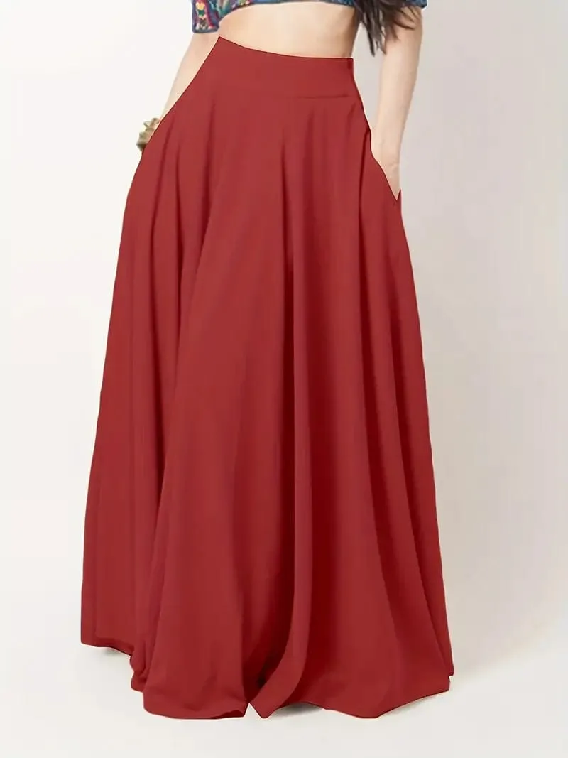 Casual Pleated Pockets High Waist Loose Maxi Dress