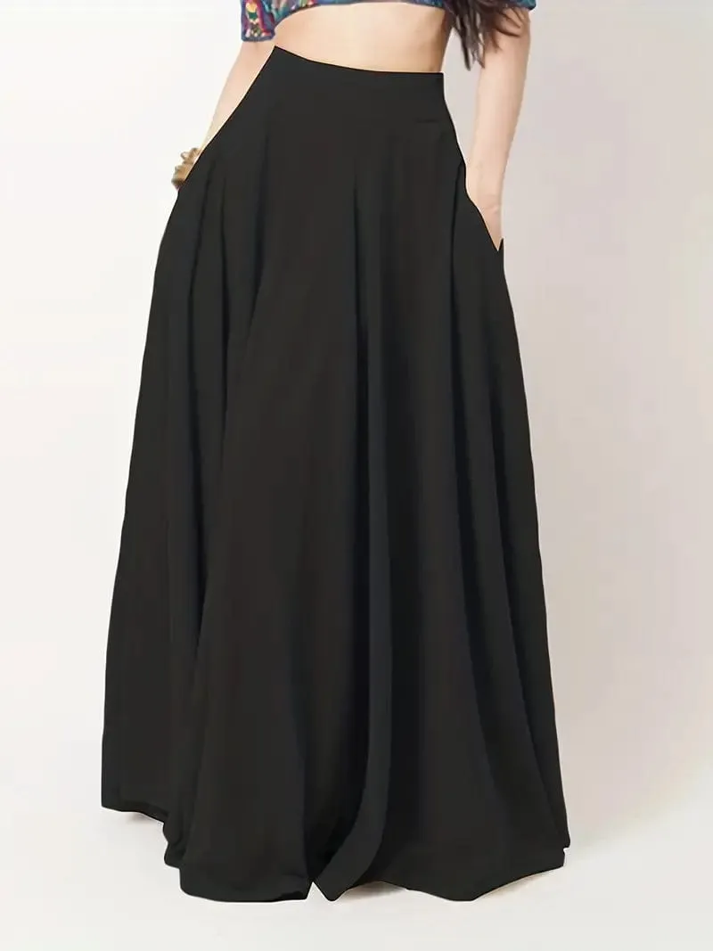 Casual Pleated Pockets High Waist Loose Maxi Dress