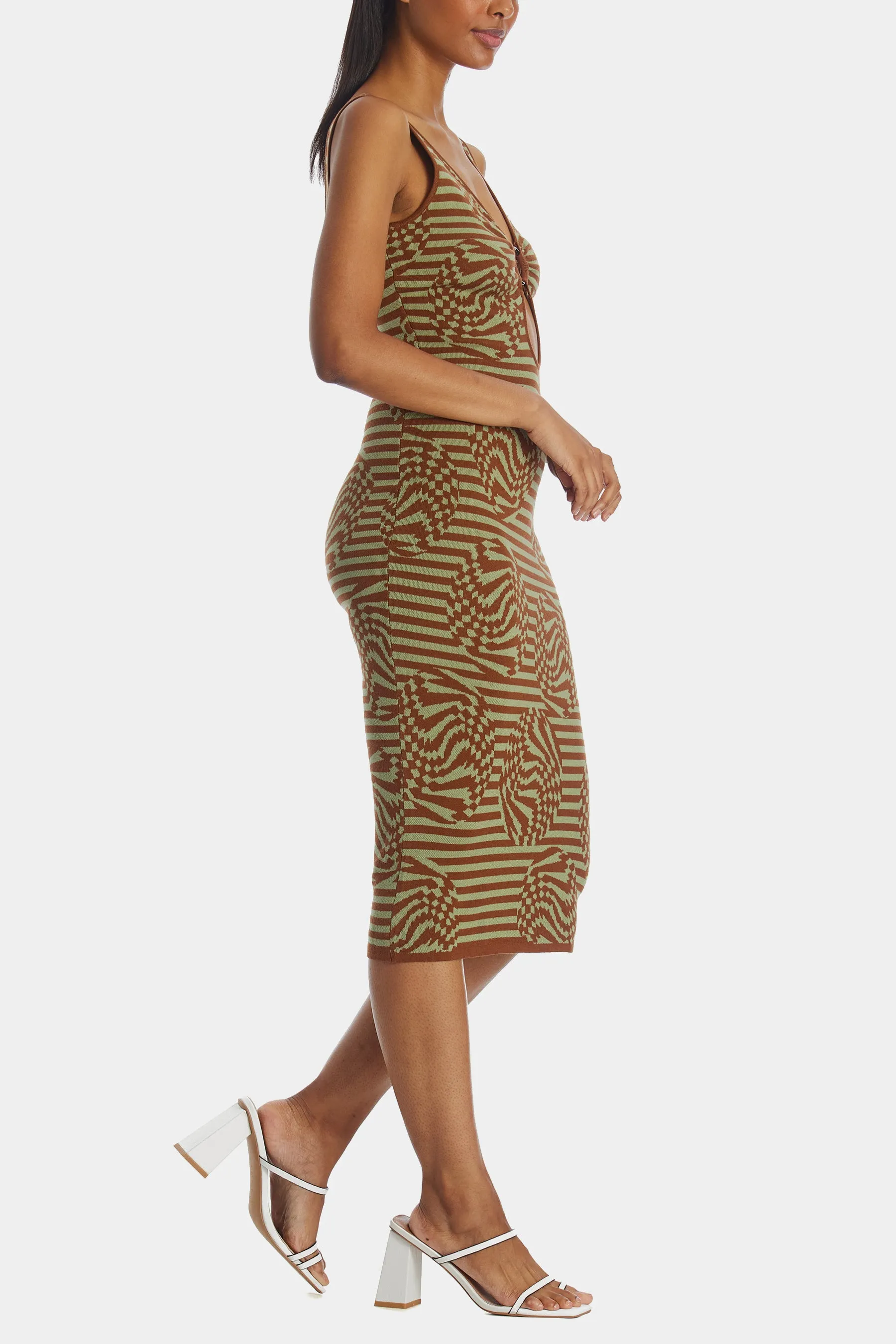 Celeste Optical Stripe Knit Midi Dress