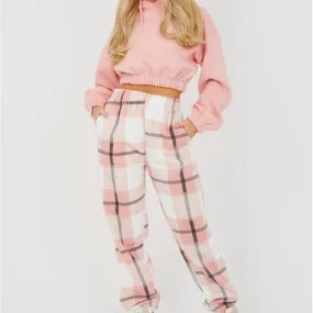 Checked Fleece Joggers Pink