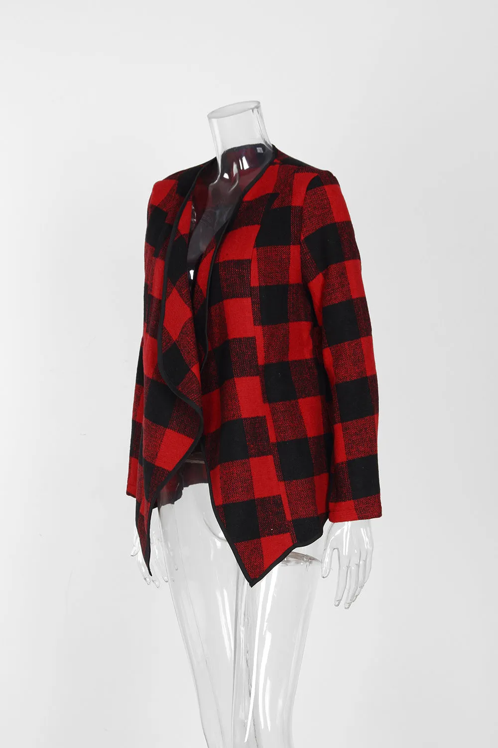 Checked Print Lapel Cardigan