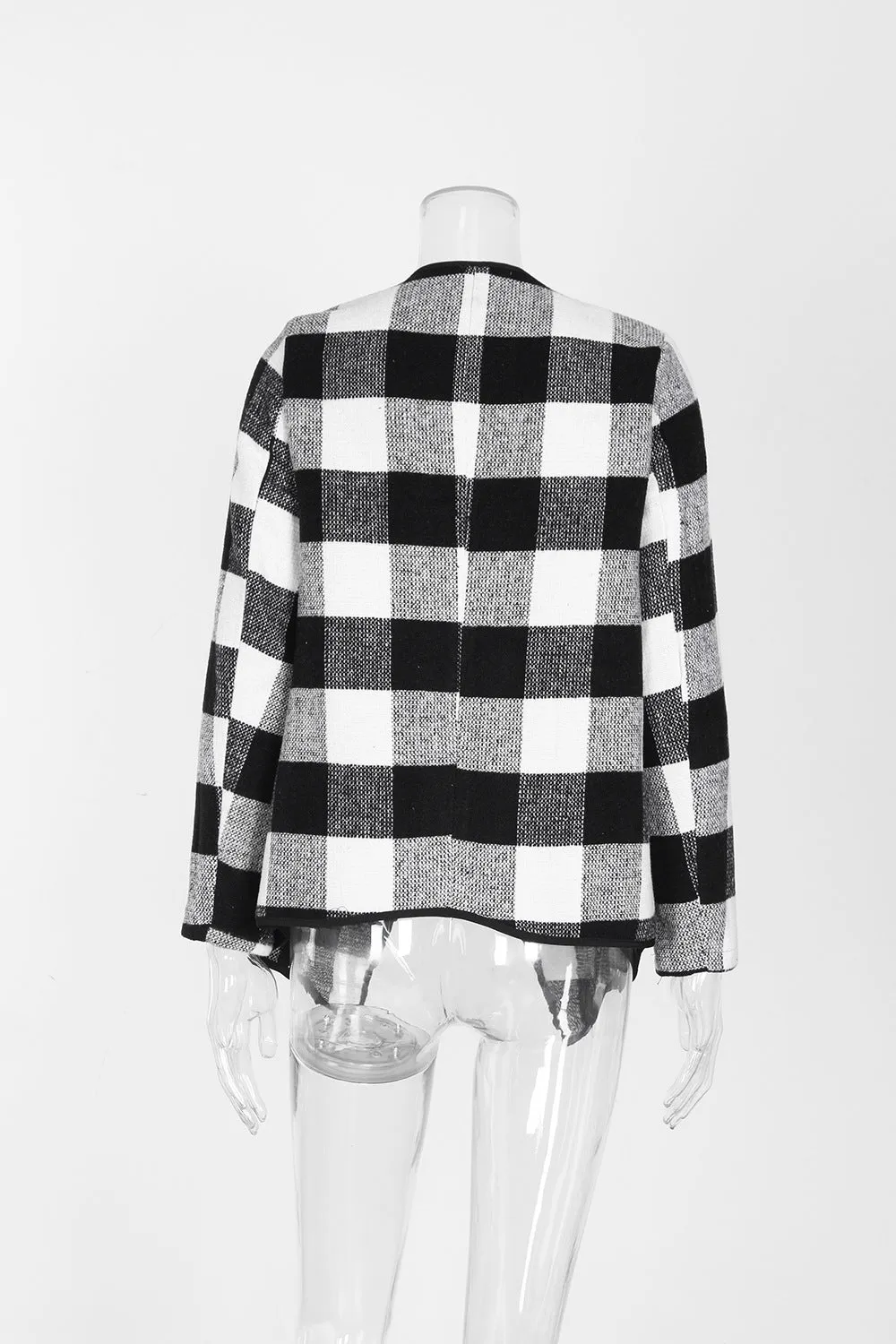 Checked Print Lapel Cardigan