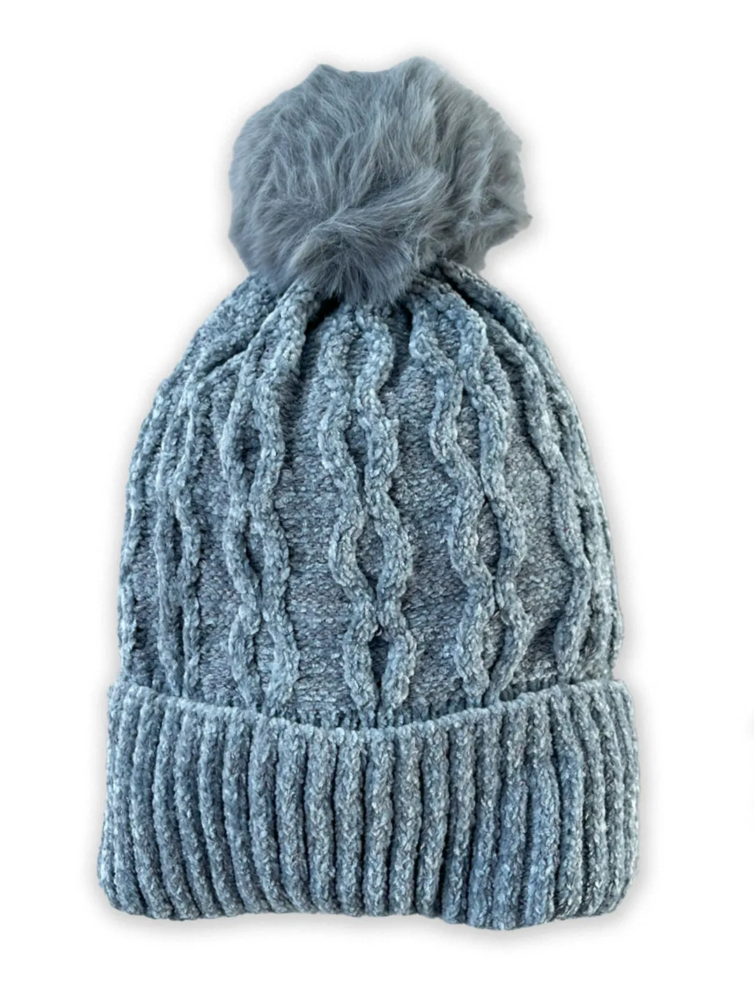 Chenile Baby Knitted Cap with Faux Fur