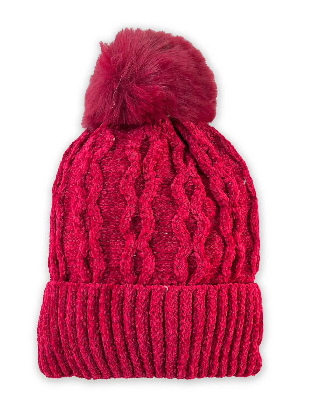 Chenile Baby Knitted Cap with Faux Fur