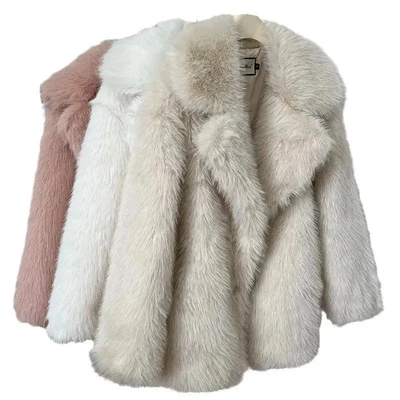 Classy Fashionable Winter Plain Huge Faux Fur Coat for Ladies