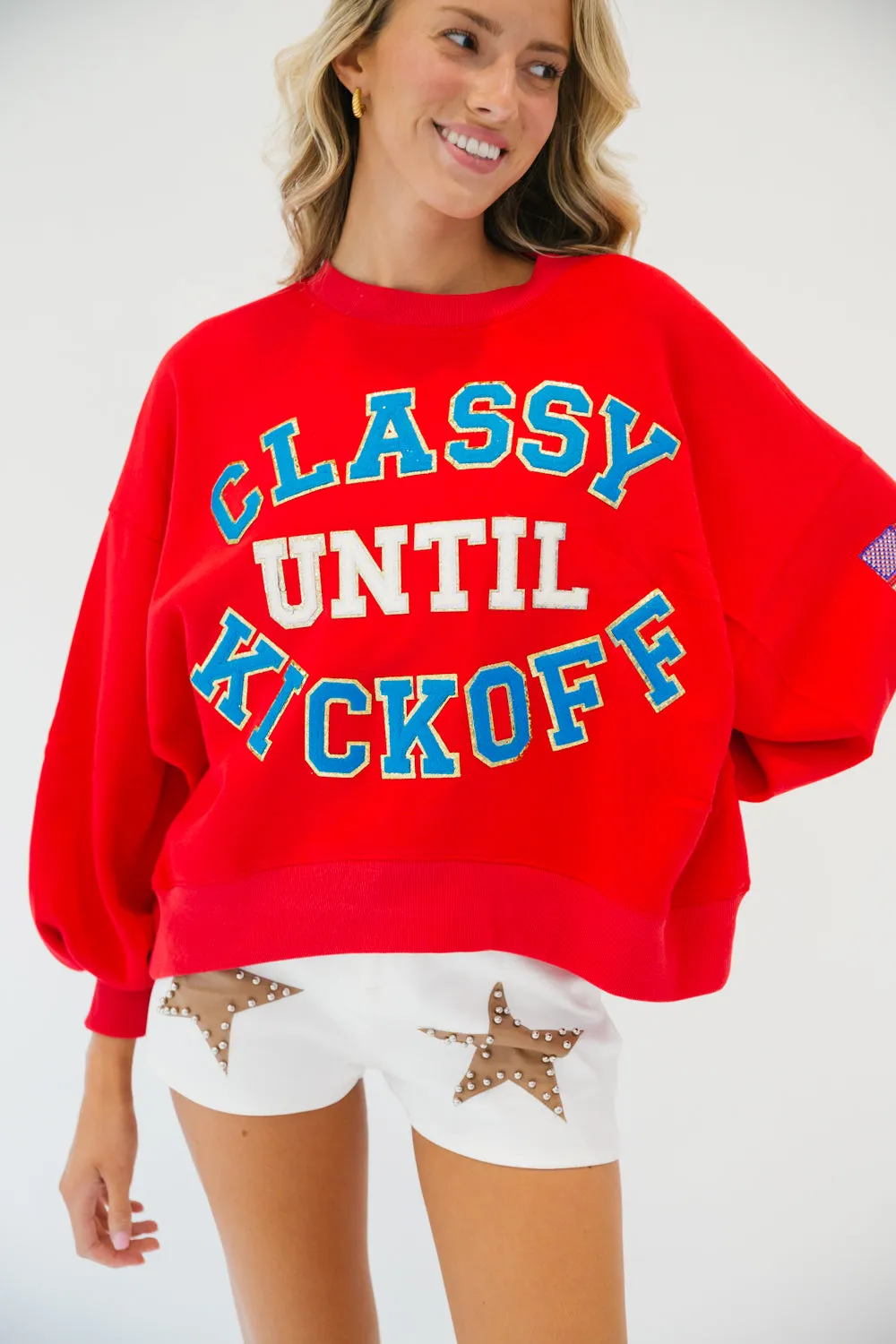 CLASSY UNTIL KICKOFF RED PULLOVER