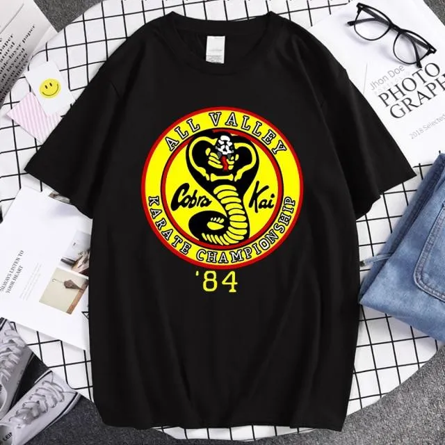 Cobra Kai T Shirt Men Strike First Strike Hard No Mercy Tshirt Shirts QualitySummer Top Tshirts Short Sleeves Tees Black T-Shirt