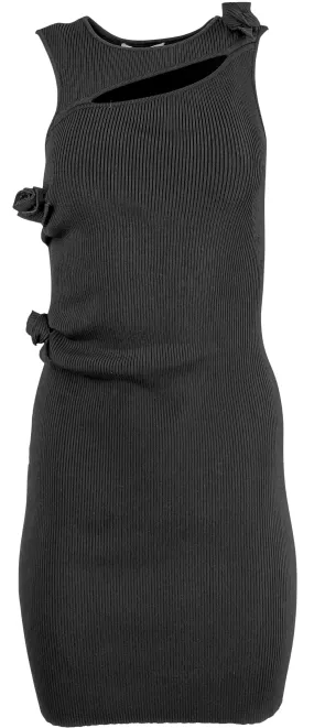 Coperni Asymmetric Flower Knit Mini Dress in Black