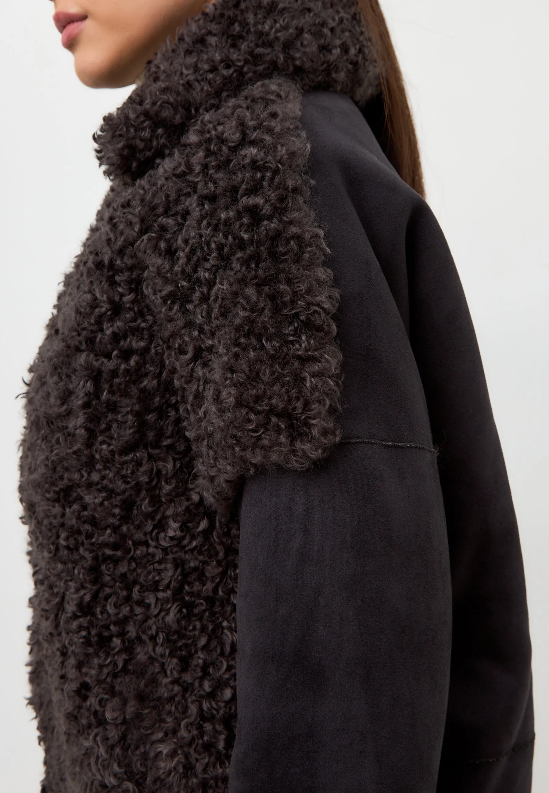 Cozy Black Shearling Coat Eva - Brown