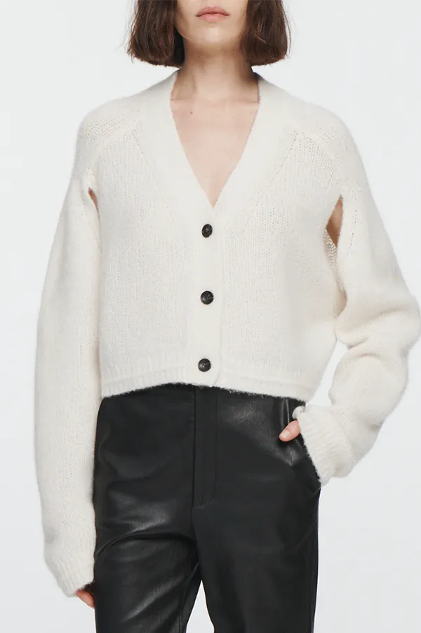 Crop Deep V Cardigan in Ivory (Sold Out)