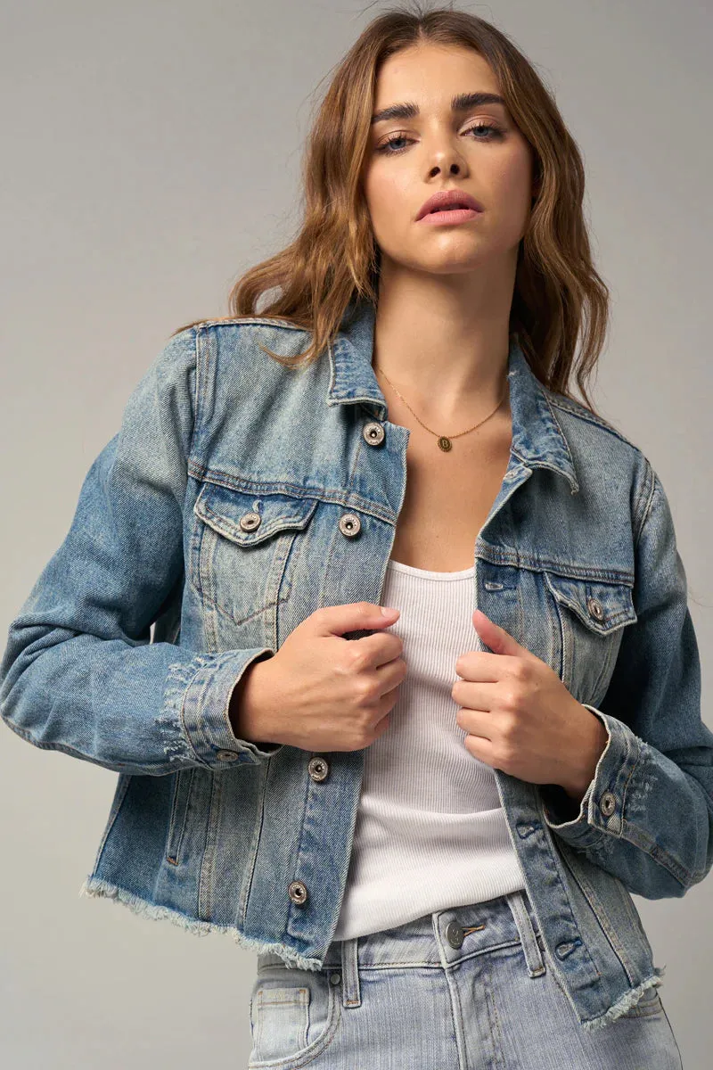 Cropped fringed denim Jacket