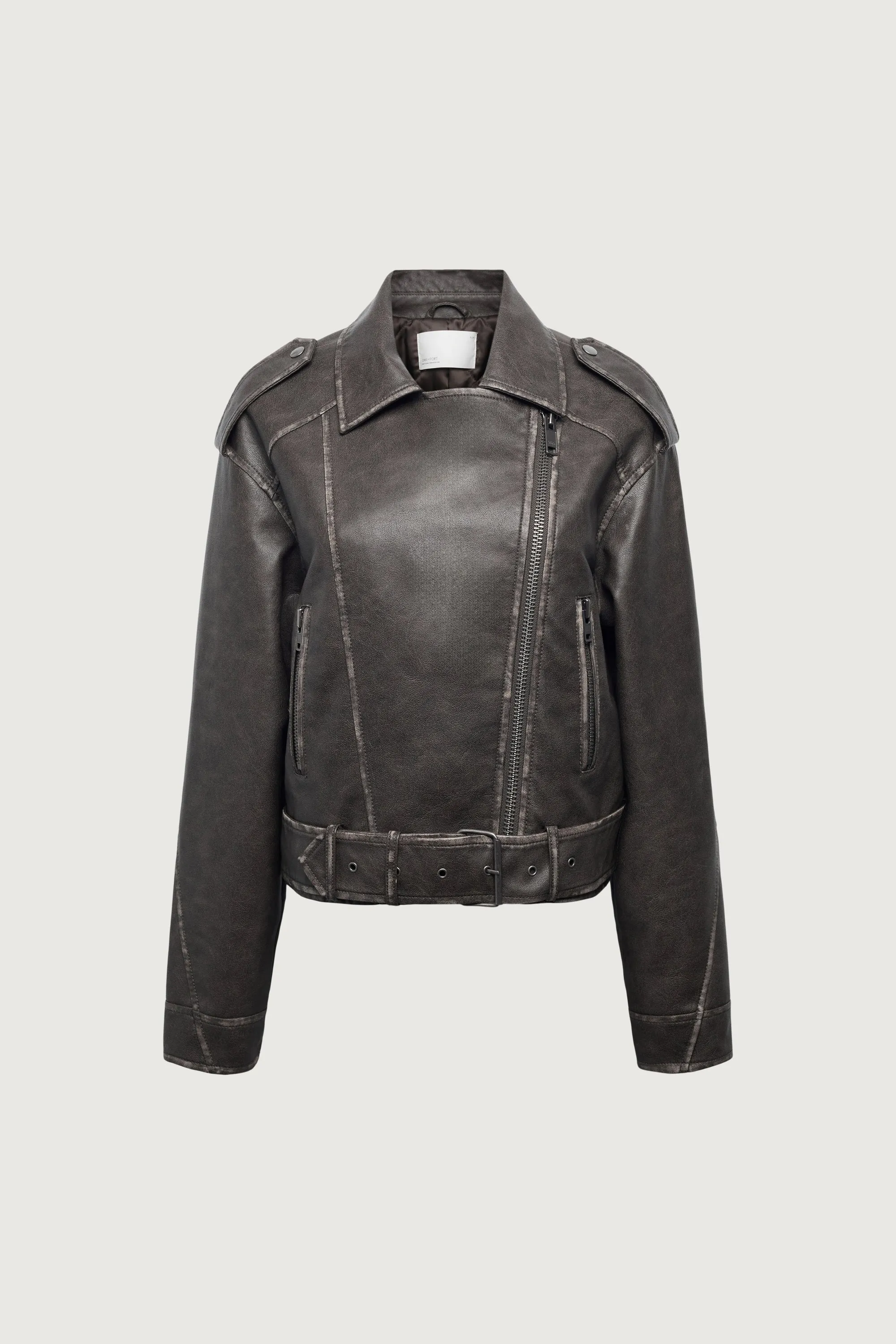 CROPPED VEGAN LEATHER MOTO JACKET