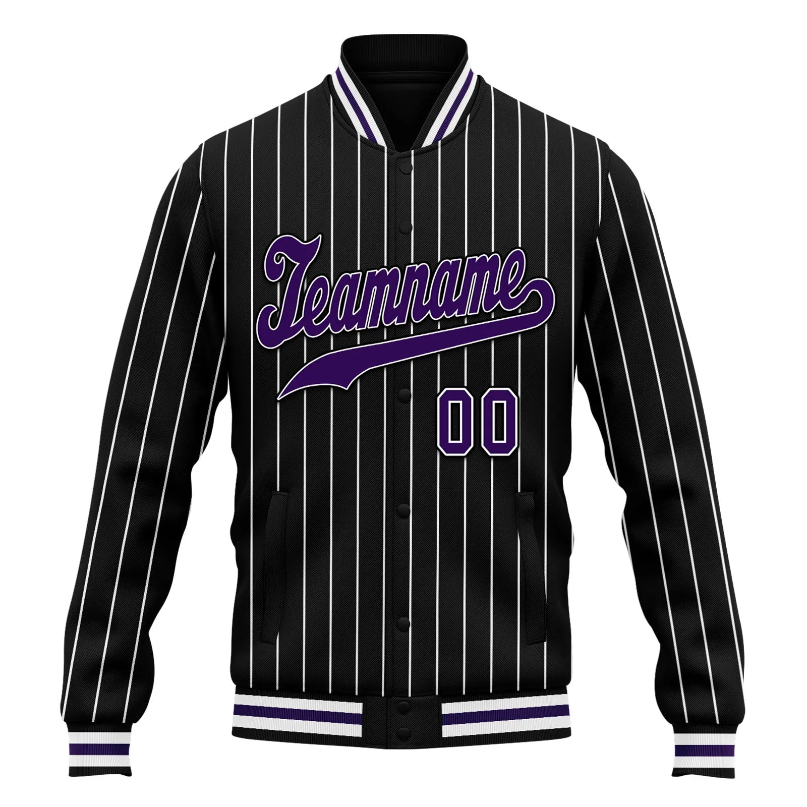 Custom Black White Stripe Fashion Jacket Bomber Full-Snap Varsity Letterman Personalized Jacket FZ005-D020219-9